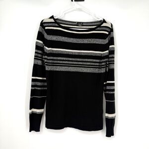 SmartWool Sweater Merino Wool Blend Striped Pullover Black Casual Womens Size M